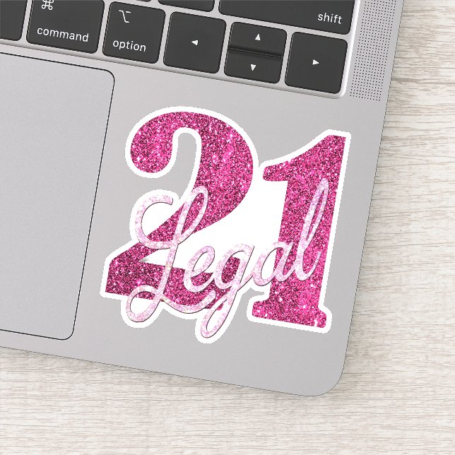21 and Legal | Fun Pink Faux Glitter 21st Birthday Sticker (Detail)