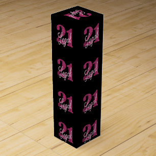 21 and Legal Fun Pink Faux Glitter 21st Birthday Wine Box