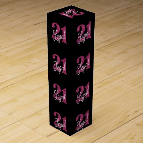 21 and Legal  Fun Pink Faux Glitter 21st Birthday Wine Box