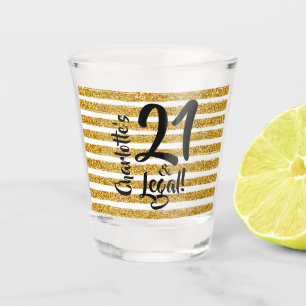 21 and Legal Gold Glitter Personalized Shot Glass