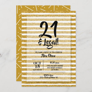 21 and Legal Gold Stripes Birthday Invitation