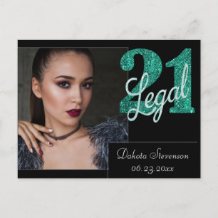 21 and Legal   Green 21st Birthday Photo Thank You Postcard