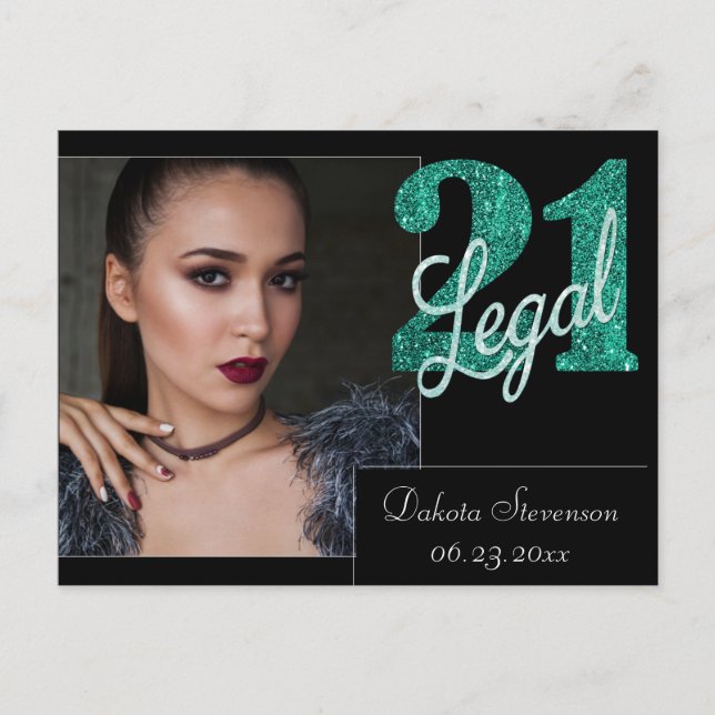 21 and Legal | Green 21st Birthday Photo Thank You Postcard (Front)