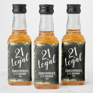 21 and Legal Green Camouflage Custom Mini Liquor Bottle Label