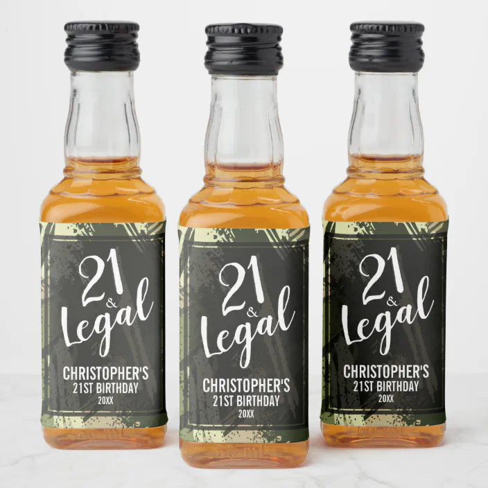 21 and Legal Green Camouflage Custom Mini Liquor Bottle Label | Zazzle.com