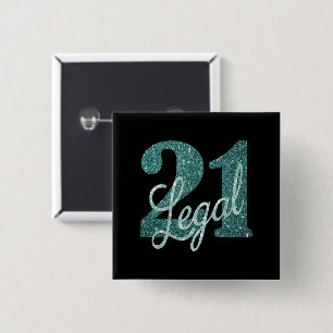 21 and Legal   Green Faux Glitter 21st Birthday Button