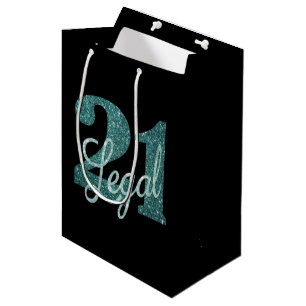 21 and Legal Green Faux Glitter 21st Birthday Medium Gift Bag