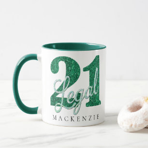 21 and Legal   Green Faux Glitter 21st Birthday Mug