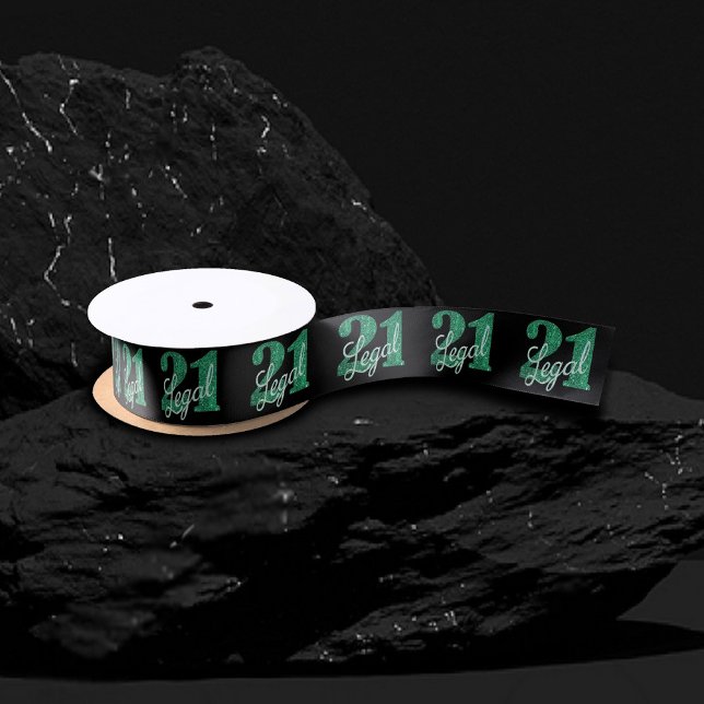 21 and Legal | Green Faux Glitter 21st Birthday Satin Ribbon (Creator Uploaded)