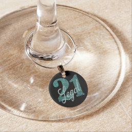 21 and Legal | Green Faux Glitter 21st Birthday Wine Glass Charm