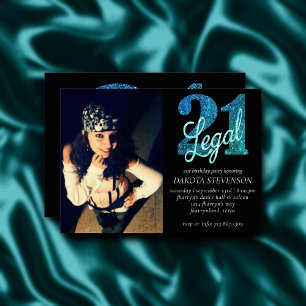 21 and Legal Ombre Blue and Green Photo Keepsake Invitation