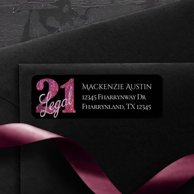 21 and Legal | Pink Faux Glitter 21st Birthday Label (Creator Uploaded)