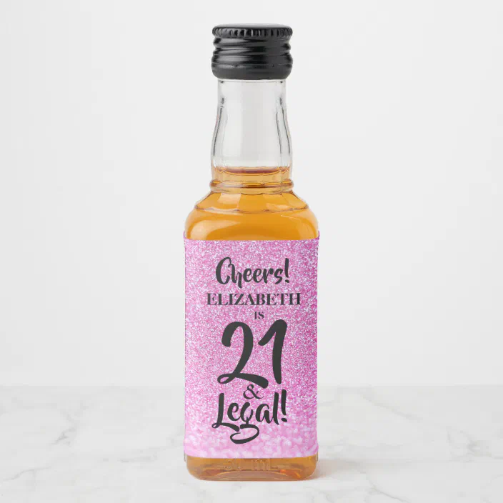 21 and Legal Pink Faux Glitter Custom Mini Liquor Bottle Label | Zazzle.com