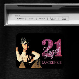 21 and Legal Pink Faux Glitter Photo Keepsake Magnet