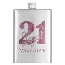 21 and Legal | Pink Glitter 21st Birthday Name Hip Flask 21 and Legal | Pink Glitter 21st Birthday Name Hip Flask