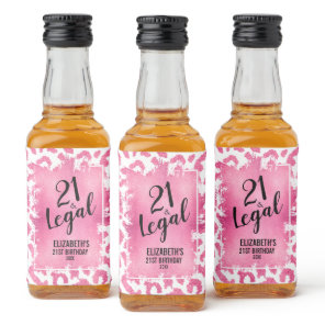 21 and Legal Pink White Leopard Personalized Mini Liquor Bottle Label