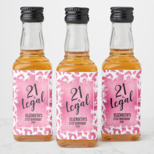 21 and Legal Pink White Leopard Personalized Mini Liquor Bottle Label