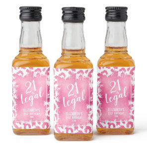 21 and Legal Pink White Leopard Personalized Mini Liquor Bottle Label