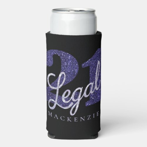 21 and Legal  Purple Faux Glitter 21st Birthday Seltzer Can Cooler