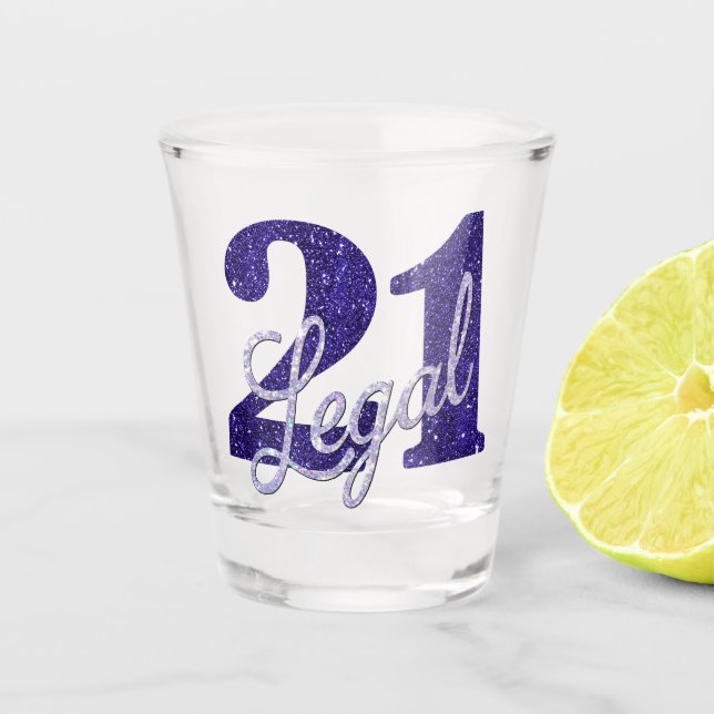 21 and Legal | Purple Faux Glitter 21st Birthday Shot Glass (Front)