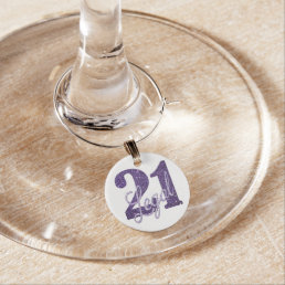 21 and Legal | Purple Faux Glitter 21st Birthday Wine Charm