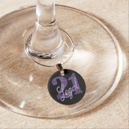 21 and Legal | Purple Faux Glitter 21st Birthday Wine Glass Charm