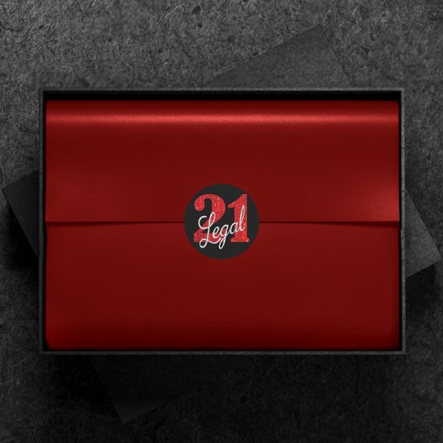 21 and Legal | Red Faux Glitter 21st Birthday Classic Round Sticker (Creator Uploaded)