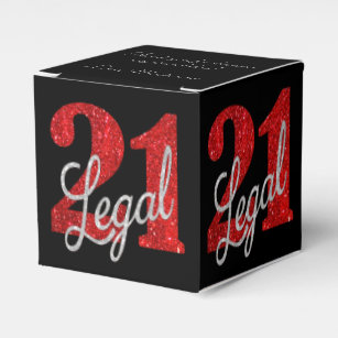 21 and Legal   Red Faux Glitter 21st Birthday Favor Boxes