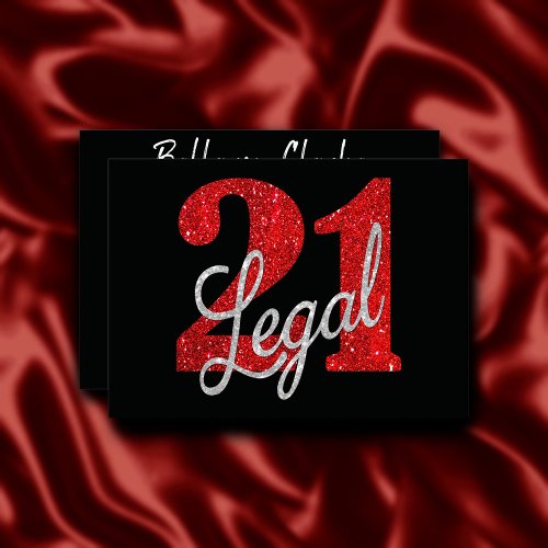 21 and Legal  Red Faux Glitter 21st Birthday Invitation