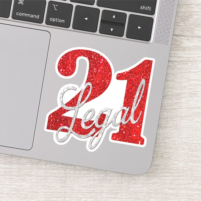 21 and Legal | Red Faux Glitter 21st Birthday Sticker (Detail)