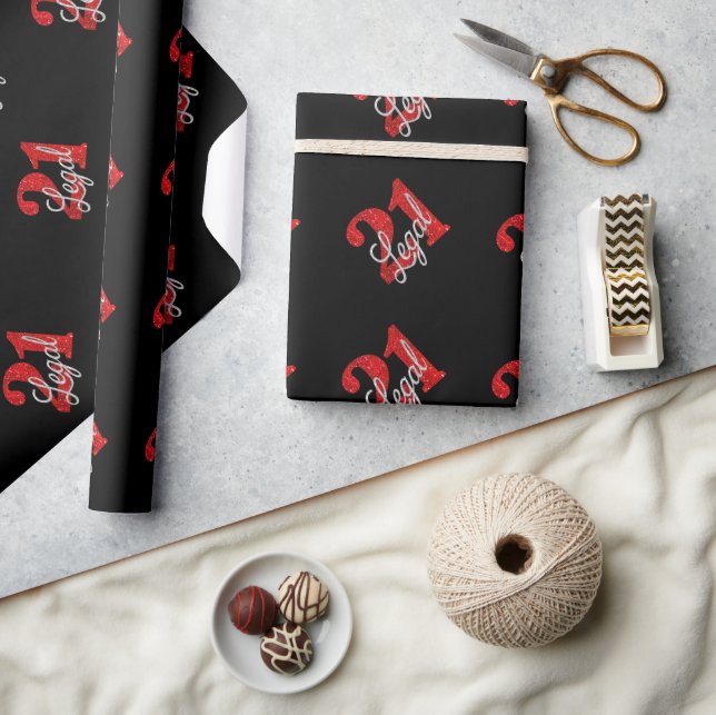 21 and Legal | Red Faux Glitter 21st Birthday Wrapping Paper (Crafts)