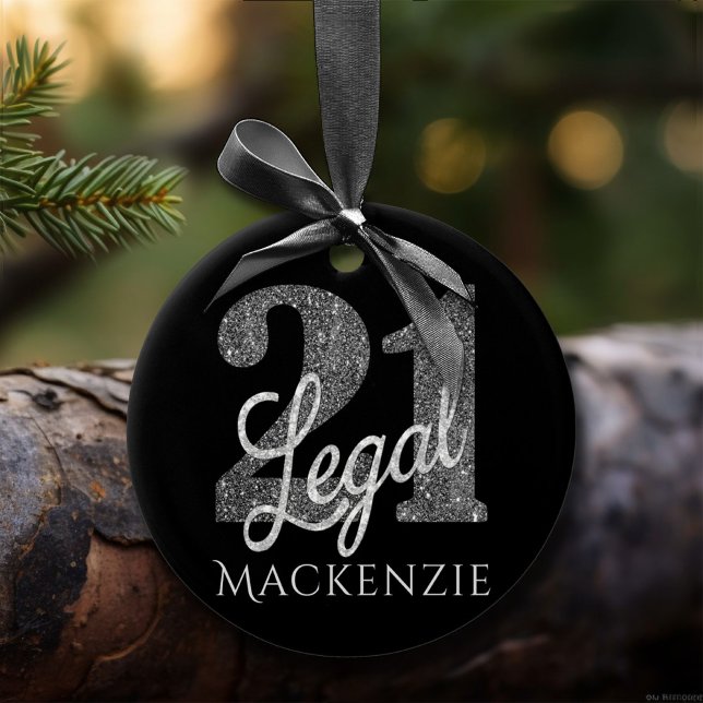 21 and Legal | Silver Faux Glitter 21st Birthday Ceramic Ornament (Creator Uploaded)