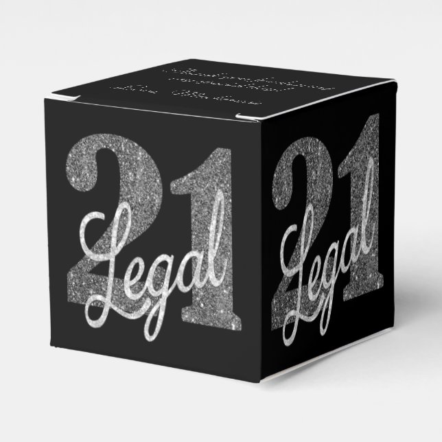 21 and Legal | Silver Faux Glitter 21st Birthday Favor Boxes (Front Side)