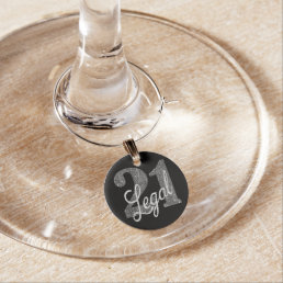 21 and Legal | Silver Faux Glitter 21st Birthday Wine Charm