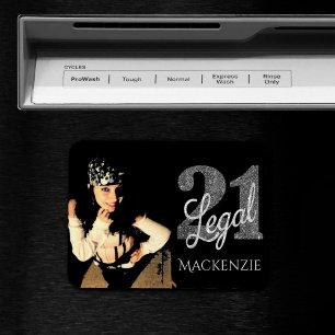 21 and Legal Silver Faux Glitter Photo Keepsake Magnet