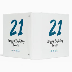 21 birthday bold blue letter simple minimal 3 ring binder
