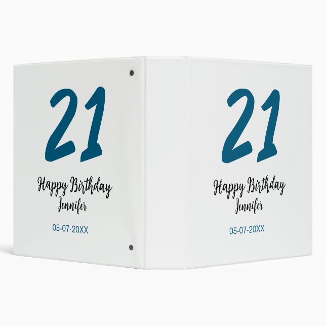 21 birthday bold blue letter simple minimal 3 ring binder (Background)
