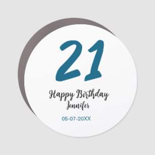 21 birthday bold blue letter simple minimal car magnet