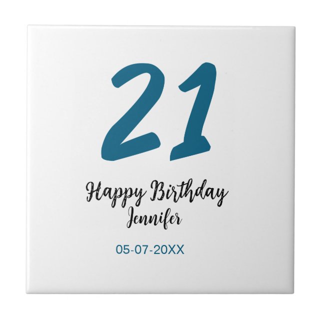21 birthday bold blue letter simple minimal ceramic tile (Front)