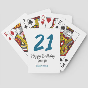 21 birthday bold blue letter simple minimal poker cards