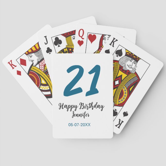 21 birthday bold blue letter simple minimal poker cards (Back)