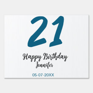 21 birthday bold blue letter simple minimal sign
