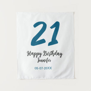 21 birthday bold blue letter simple minimal tapestry