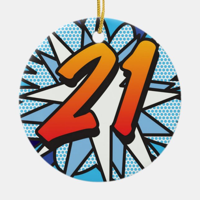 21 Birthday Fun Retro Comic Book Ceramic Ornament (Front)
