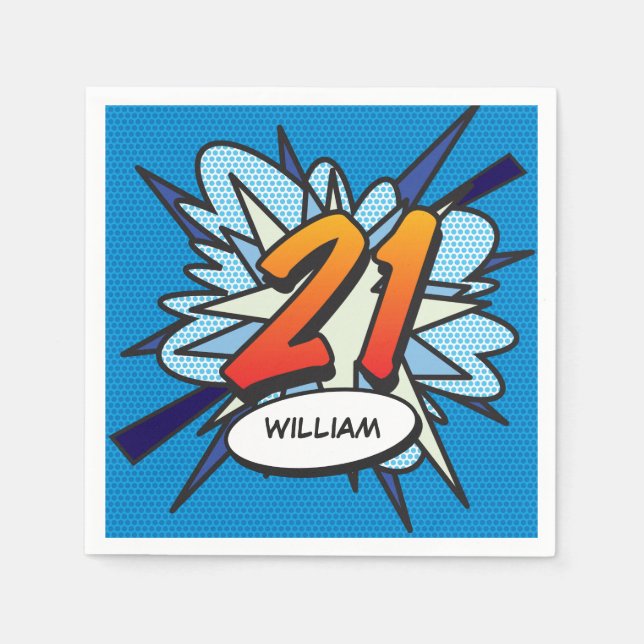21 Birthday Fun Retro Comic Book Napkins (Front)
