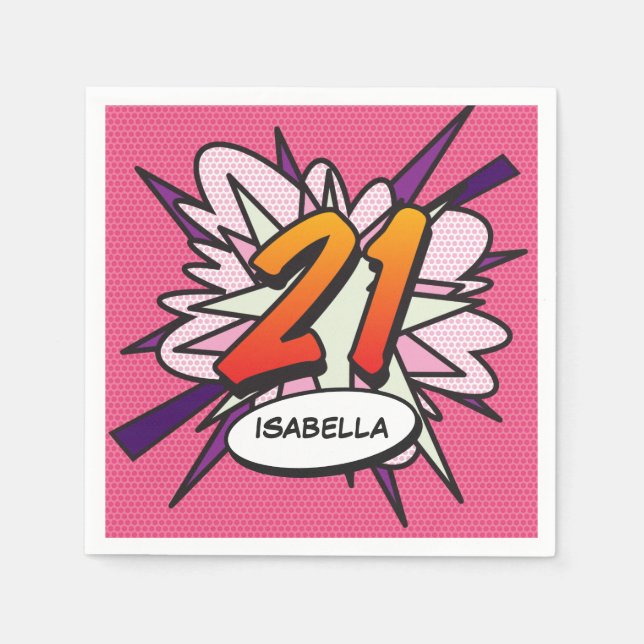 21 Birthday Fun Retro Comic Book Napkins (Front)