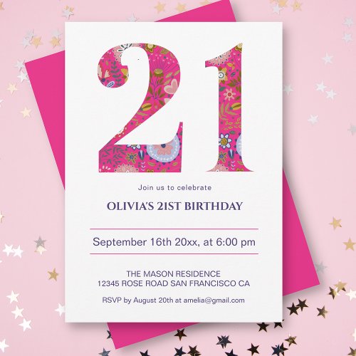 21 Birthday Modern Bold Pink Motif Invitation