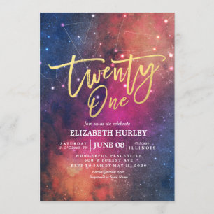 21 Birthday Party Galaxy Star Nebula Constellation Invitation
