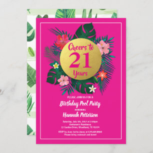 21 birthday party invitation tropical pink