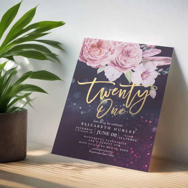 21 Birthday Party Watercolor Boho Flowers Feathers Invitation (Creator Uploaded)